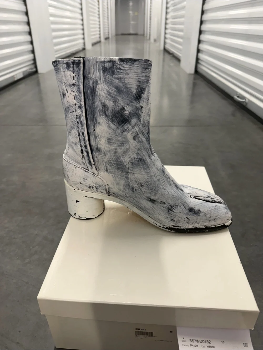 Maison Martin Margiela White and Black Brushstroke Mid-Calf Boots